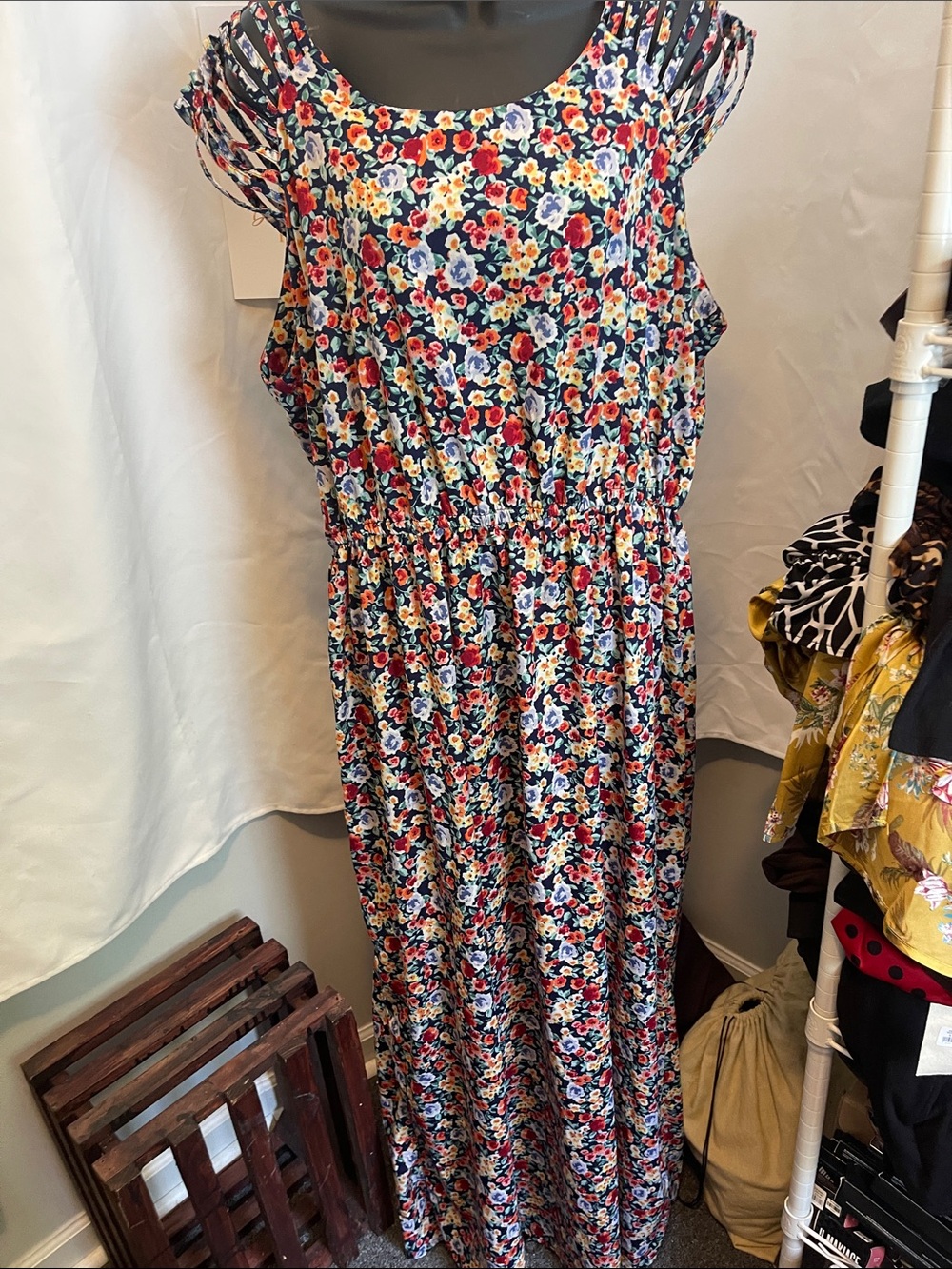 New Look Navy Floral Maxi Dress with Multicolor Print